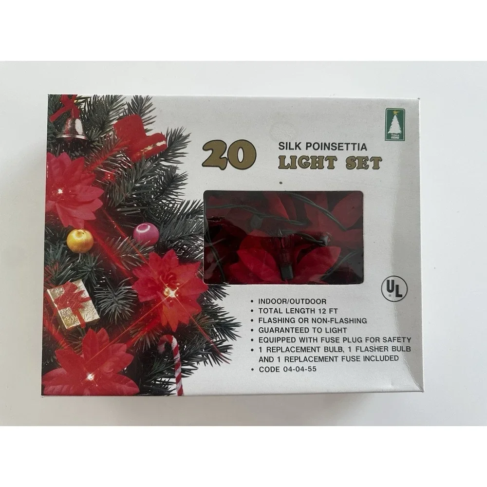 Vintage Trim A Home 20 Silk Poinsettia Indoor/Outdoor String Light Set